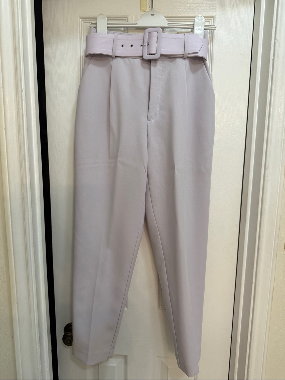 Zara Light Lavender High-Waist Belted Straight-Leg Pants - Picture 1 of 5
